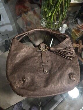 Stuart Weitzman Brown Leather Tassel Hobo Bag For Western Wear, Festivals, Rodeo